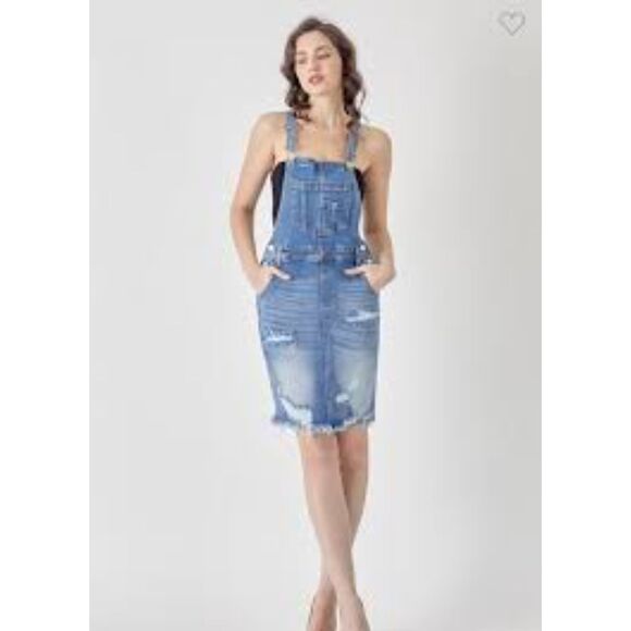 Risen | NWT Skirtall Jumper Overall Dress in Medium blue wash | Large - Picture 1 of 8